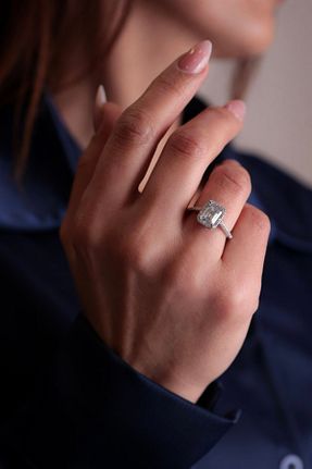 انگشتر نقره طوسی زنانه زیرکن Kiriş Gümüş - کد 888872155