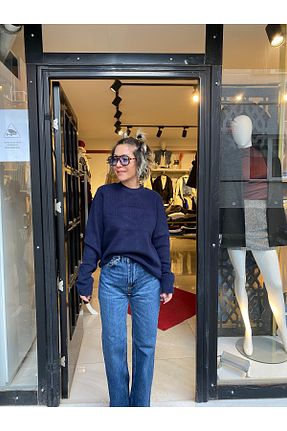 شلوار جین سرمه ای زنانه پاچه گشاد özlem adaşoğlu boutique - کد 888873124