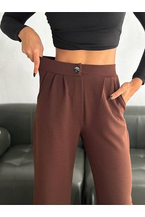 شلوار پارچه ای قهوه ای زنانه کش دار BYKUZEYARAS - کد 889006138
