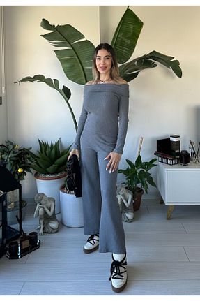 ست بالاتنه و پائین تنه طوسی زنانه بافتنی MODA - کد 884170564