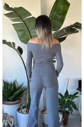 ست بالاتنه و پائین تنه طوسی زنانه بافتنی MODA - کد 884170564