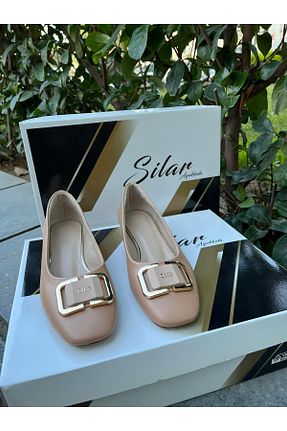 کفش مجلسی بژ زنانه پاشنه ضخیم SİLAR - کد 889101644