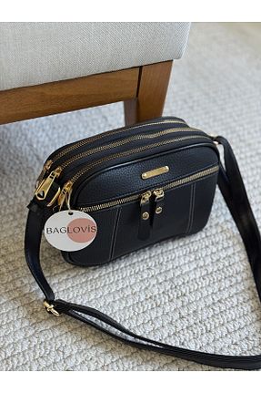کیف دوشی مشکی زنانه چرم مصنوعی BAGLOVİS - کد 889085757