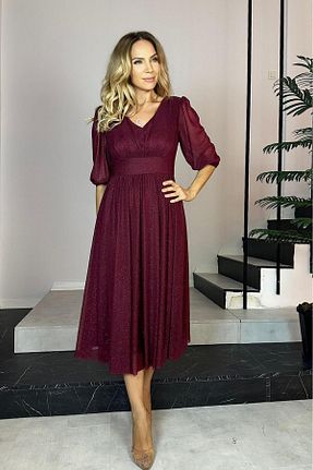 لباس مجلسی و فارغ التحصیلی زرشکی زنانه توری gesmoda - کد 174712730