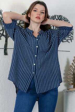 پیراهن سرمه ای زنانه اورسایز Chiccy - کد 889132227