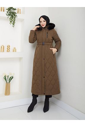 پالتو پشمی حجاب خاکی زنانه رگولار Doque - کد 889149125