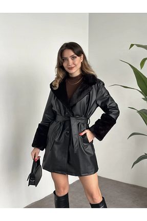 پالتو پشمی مشکی زنانه رگولار modazoom - کد 887512317