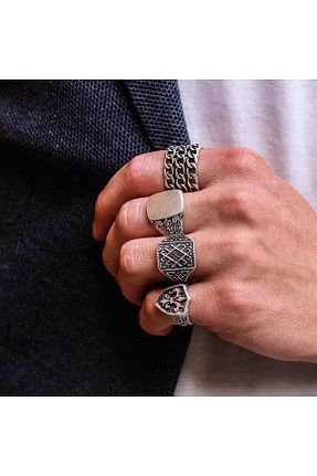 انگشتر جواهر مردانه روکش نقره Atolyezone - کد 937406208