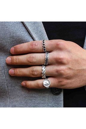 انگشتر جواهر مردانه روکش نقره Atolyezone - کد 937405967