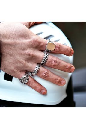 انگشتر جواهر مردانه روکش نقره Atolyezone - کد 937406139
