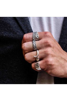 انگشتر جواهر مردانه روکش نقره Atolyezone - کد 937405952