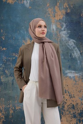 شال قهوه ای زنانه پنبه ای İpekhan - کد 889380102