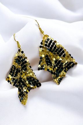گوشواره جواهر قهوه ای روکش طلا PETEK AKSESUAR - کد 889438448