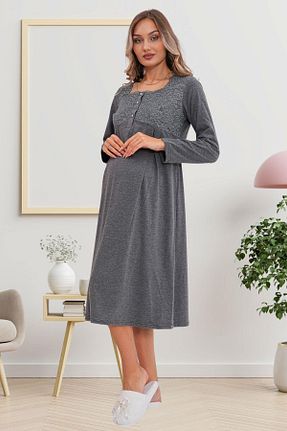 لباس شب بارداری طوسی زنانه ساده Mecit Pijama - کد 889635339