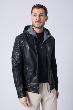 کاپشن مشکی مردانه اسلیم فیت NEW VENTURE GIAN FERRE SOLID LEATHER - کد 889646096