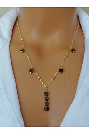 گردنبند جواهر زرد زنانه روکش طلا LemaStone - کد 890445847