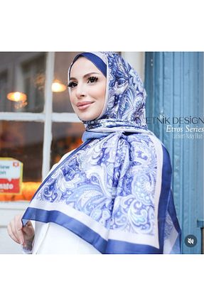 شال آبی زنانه ابریشم efdal şal eşarp - کد 889683954