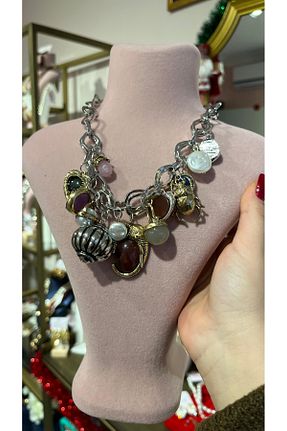 گردنبند جواهر طوسی زنانه روکش نقره eledaaccessory - کد 890455616