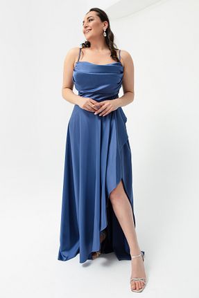 لباس مجلسی سایز بزرگ سرمه ای زنانه یقه دگاژه Lafaba - کد 642508039