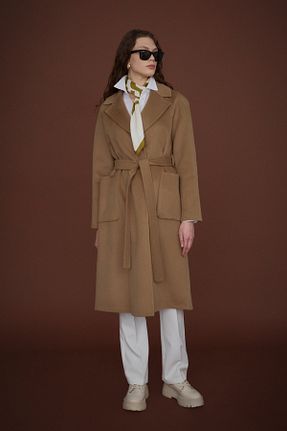 پالتو پشمی حجاب قهوه ای زنانه رگولار Nihan - کد 889721569