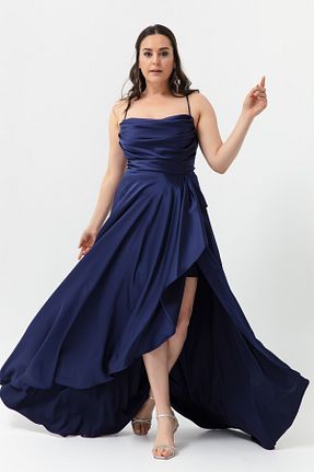 لباس مجلسی سایز بزرگ سرمه ای زنانه یقه دگاژه Lafaba - کد 642508534