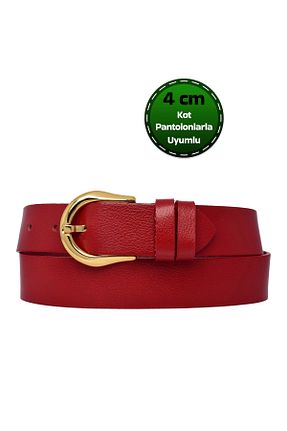 کمربند قرمز زنانه چرم خالص GoDeri - کد 890987151