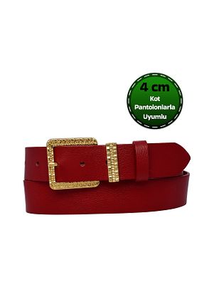 کمربند قرمز زنانه چرم خالص GoDeri - کد 890987249