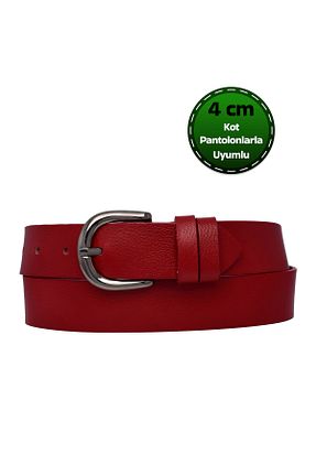 کمربند قرمز زنانه چرم خالص GoDeri - کد 890987243