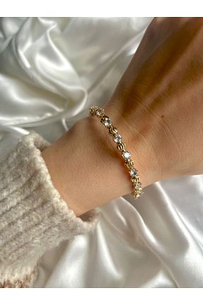 دستبند استیل (فولاد) طلائی زنانه سنک زیرکون LUZ - کد 889806415