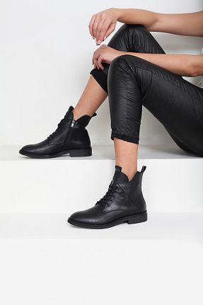 بوت / نیم بوت مشکی زنانه چرم خالص 37Numara - کد 882563924