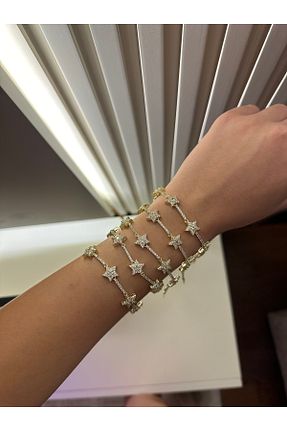 دستبند استیل (فولاد) طلائی زنانه سنک زیرکون MODA - کد 863130701