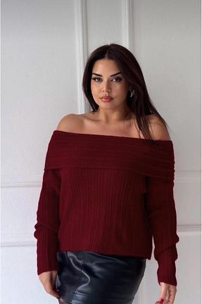 پلیور زرشکی زنانه ساده DOĞRUPARK TEKSTİL - کد 889932748