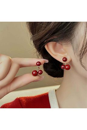 گوشواره جواهر زرشکی فلزی Pelin Aksesuar - کد 889935137