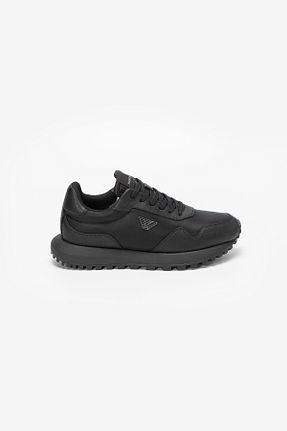 کفش اسنیکر مشکی مردانه چرم اصل Emporio Armani - کد 744103296