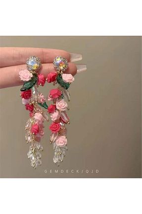 گوشواره جواهر صورتی زیرکن Pelin Aksesuar - کد 889935488