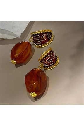 گوشواره جواهر قهوه ای منجق Pelin Aksesuar - کد 889935454