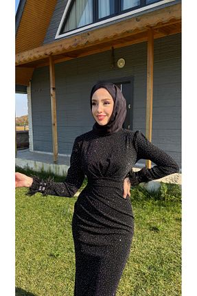 لباس مجلسی حجاب مشکی زنانه یقه ایستاده ZÜBİŞ BUTİK - کد 890706029