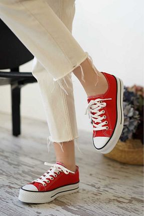 کفش اسنیکر قرمز زنانه بند دار Shu Mhu - کد 889993408
