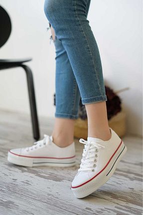 کفش اسنیکر سفید زنانه بند دار Shu Mhu - کد 889993086