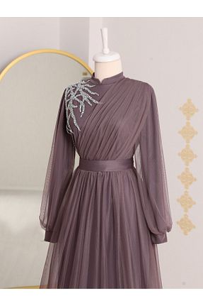 لباس مجلسی حجاب زرشکی زنانه یقه ایستاده Modamorfo - کد 322611872