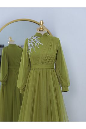 لباس مجلسی حجاب سبز زنانه یقه ایستاده Modamorfo - کد 736338588