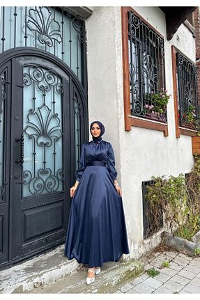 لباس مجلسی حجاب سرمه ای زنانه یقه شالی Modida Collection - کد 816239436