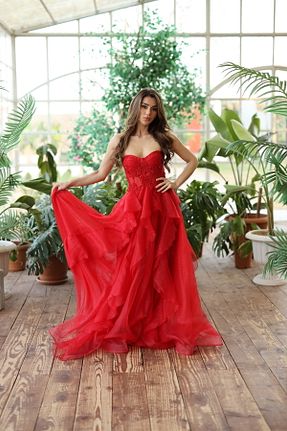لباس مجلسی و فارغ التحصیلی قرمز زنانه بدون آستین Novias - کد 890164478