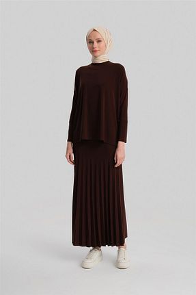 ست بالاتنه و پائین تنه حجاب قهوه ای زنانه رگولار Armine - کد 871258962