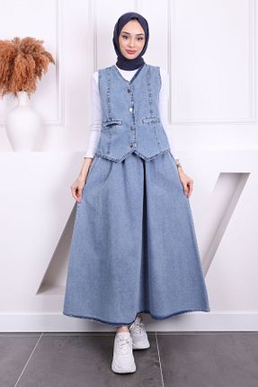 ست بالاتنه و پائین تنه حجاب آبی زنانه رگولار İmajButik - کد 890170819