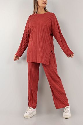 ست بالاتنه و پائین تنه قرمز زنانه بافت MB-MODA BİZİMLE - کد 890202429