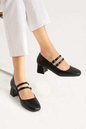 کفش پاشنه بلند کلاسیک مشکی زنانه چرم مصنوعی Güllü Shoes - کد 890216552