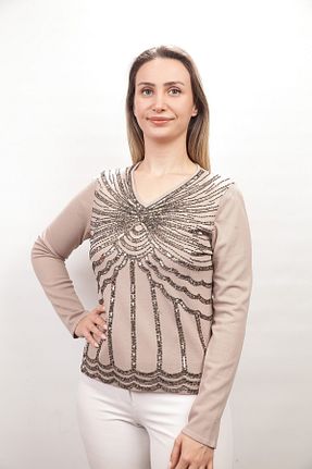 بلوز بژ زنانه ساده Sude - کد 890299186