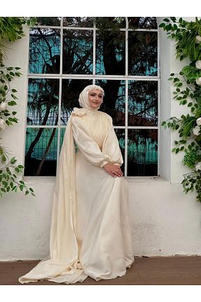 لباس مجلسی حجاب بژ زنانه یقه ایستاده ODE - کد 889985004