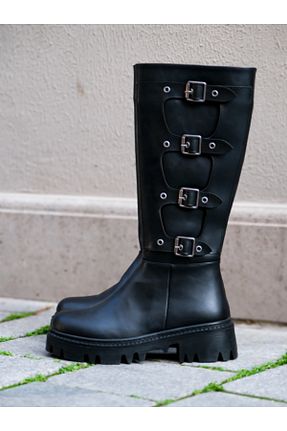چکمه مشکی زنانه چرم مصنوعی Munshoes - کد 890301501